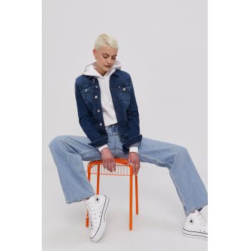Tommy Jeans geacă din denim femei, culoarea bleumarin, de tranziție