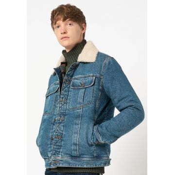 Jacheta de denim cu guler din blana shearling Uniko