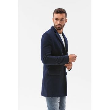 Palton cu revere decupate si buzunare - Bleumarin