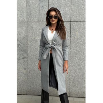 Palton cu revere decupate - Gri deschis melange