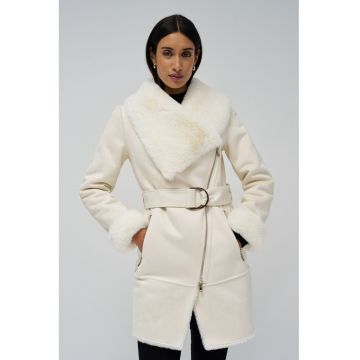 Haina slim fit din blana shearling sintetica Diana - Alb