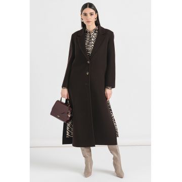 Palton din lana cu slituri laterale Andina - Maro inchis