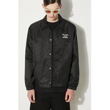 Drôle de Monsieur geacă cu aspect de cămașă La Veste Slogan culoarea negru, de tranzitie, PERM-JT183-PA014-BL Drôle de Monsieur geacă cu aspect de cămașă La Veste Slogan culoarea negru, de tranzitie, PERM-JT183-PA014-BL