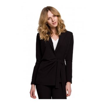 Blazer elegant  Cu curea - Poliester - Elastan - Negru