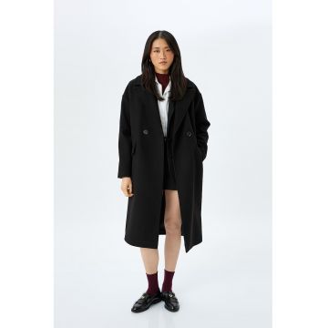 Palton cu model uni si nasturi - Negru