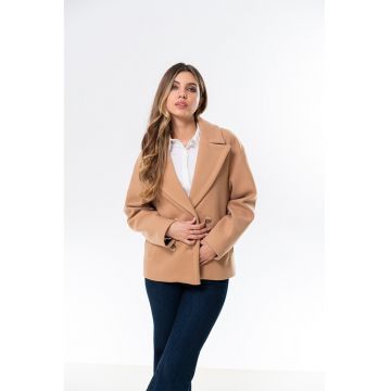 Palton scurt cu doua randuri de nasturi Miki - Maro camel
