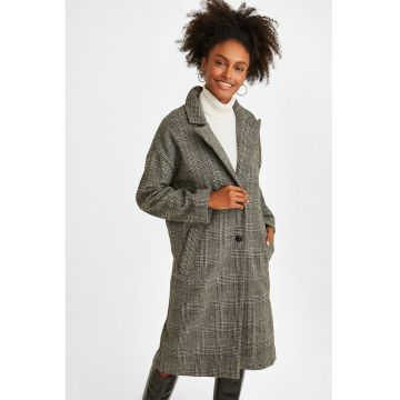 Palton cu model in carouri si nasturi - Gri inchis