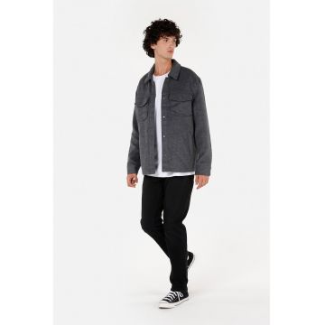 Jacheta-camasa din amestec de lana cu buzunare aplicate - Gri inchis