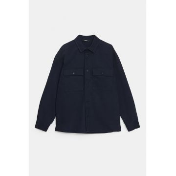 Jacheta-camasa din bumbac cu buzunare cu clapa - Bleumarin