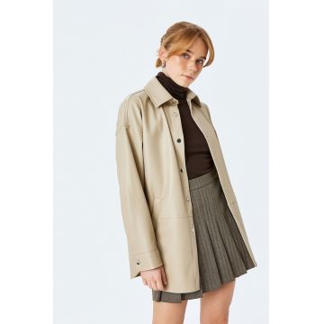 Jacheta-camasa din piele ecologica cu maneci cazute