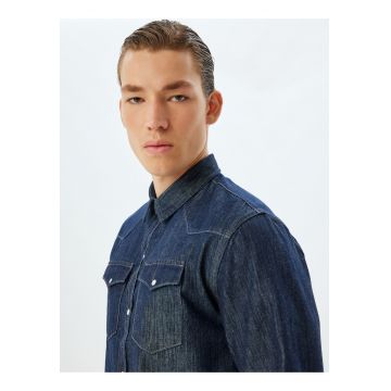 Jacheta-camasa cambrata din denim - Albastru ultramarin