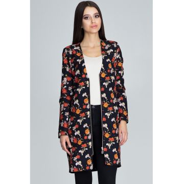 Jacheta lunga  florala - neagra - poliester 100% -