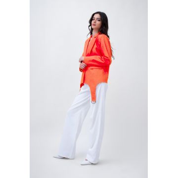 Orange Denim Blazer With Decorative Rings