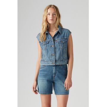 Vesta de denim cu buzunare cu clapa