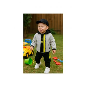 Hanorac cu gluga neagra si fermoar galben  - City Boys - Gri - pentru baietei