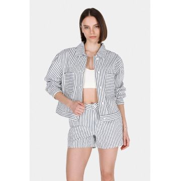 Jacheta-camasa cu model in dungi - Alb/Albastru inchis