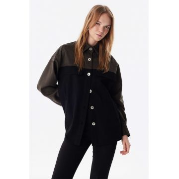 Jacheta-camasa lejera cu maneci cazute - Negru/Verde padure