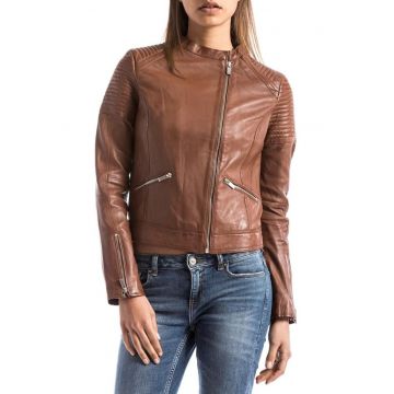 Jacheta de piele cu buzunare multiple -