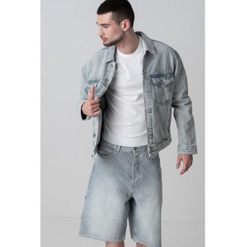 Jacheta din denim cu aplicatie logo