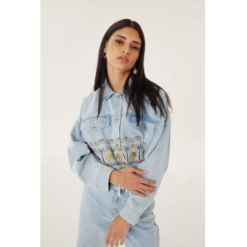 Jacheta din denim cu broderie