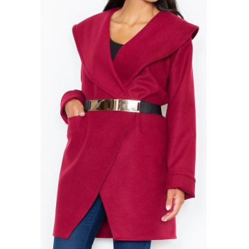 Palton dama M407 -  Poliester/Viscoza - Rosu