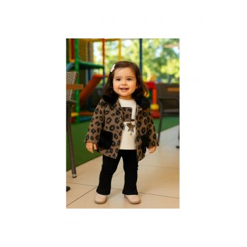 Palton elegant cu blanita -  - Chic - Maro - Animal Print - pentru fetite