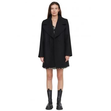 Palton elegant -  negru - lana si poliester - cu nasturi dubli - pentru femei -