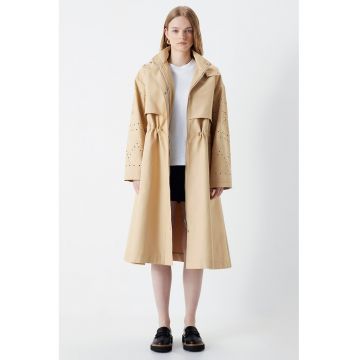 Palton lung cu talie ajustabila si perforatii