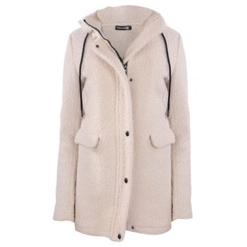 Palton pentru femei  ecru - cu gluga - lungime maneca lunga - material poliester -