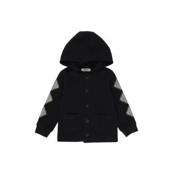 Palton tip hanorac - cu gluga si nasturi -  - Happy Camp - Negru - pentru baieti