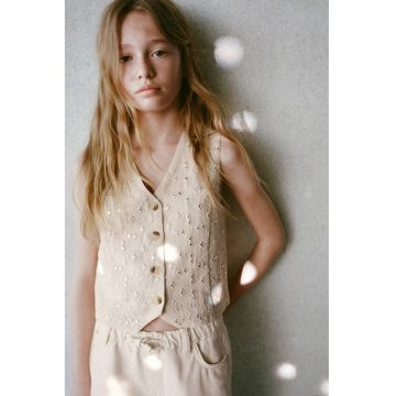 Vesta din amestec de in cu detaliu brodat si nasturi