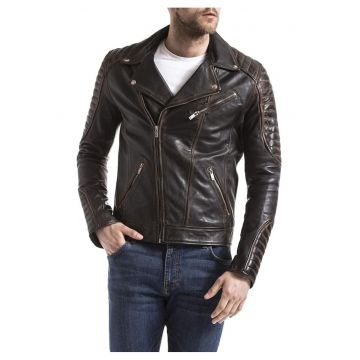 Jacheta biker de piele cu buzunare -