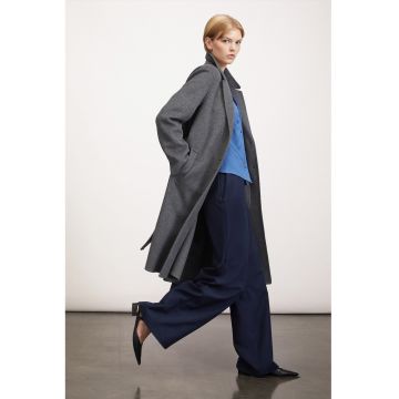 Palton din amestec de lana cu cordon in talie - Gri inchis melange