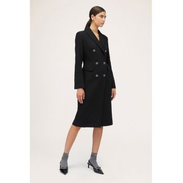 Palton din amestec de lana cu doua randuri de nasturi - Negru