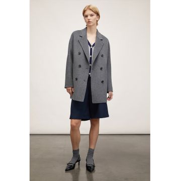 Palton din amestec de lana cu doua randuri de nasturi - Gri inchis melange