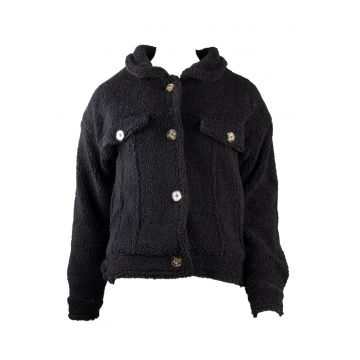 Geaca dama  neagra - poliester - cu doua buzunare - captusita