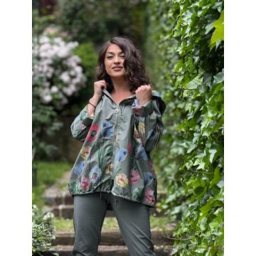 Jacheta kaki cu gluga si imprimeu floral