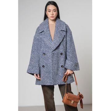 Palton supradimensionat din amestec de lana - Alb/Bleumarin