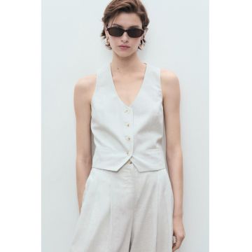 Vesta crop din amestec de in cu buzunare cu refilet