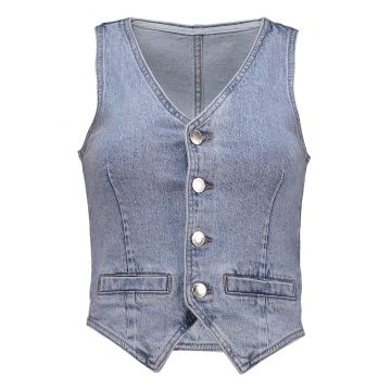 Vesta din denim cu decolteu in V