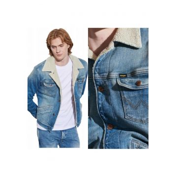 Jacheta Barbati -  124mj Sherpa - Regular Fit - Nasturi - 95% Bumbac - Elastan - Calduroasa Pentru Zile Mai Racoroase - Albastru