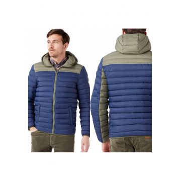Jacheta Barbati -  Puffer Jacket - Regular Fit - Fermoar - 100% Poliamid - 2 Buzunare - Calduroasa - Confortabila - Ideala Pentru Zile Mai Racoroase - Albastru/Gri