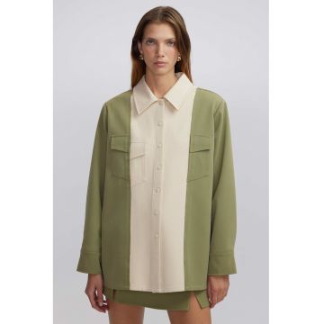 Jacheta-camasa lejera cu aspect 2-in-1 - Verde/Alb fildes