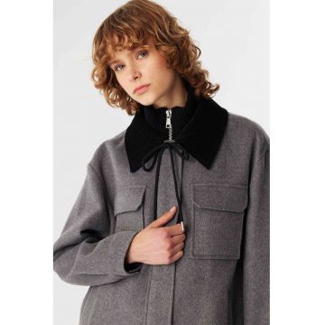 Palton scurt din amestec de lana - Gri deschis melange
