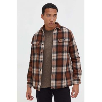 Superdry jachetă tip cămașă bărbați, culoarea maro, de tranziție