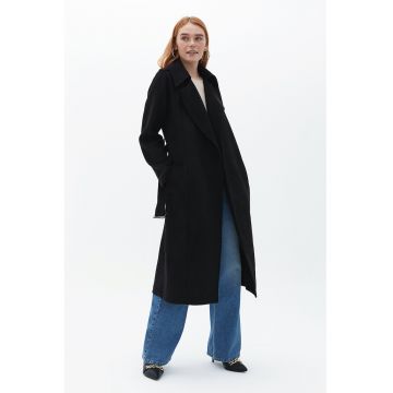 Palton cu revere decupate - Negru