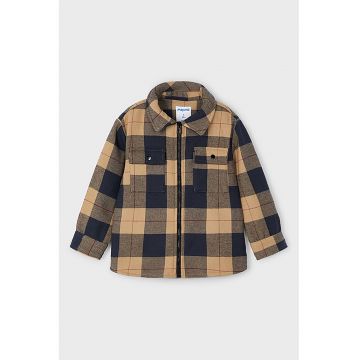 Jacheta-camasa cu model in carouri si fermoar - Maro nisip/Bleumarin