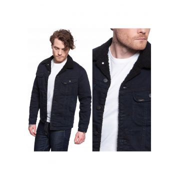 Jacheta din denim  model Sherpa - albastra - marime XL - croiala normala - 5 buzunare