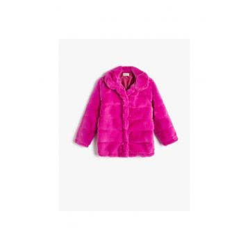 Palton cu blana sintetica si guler Peter Pan - Fucsia