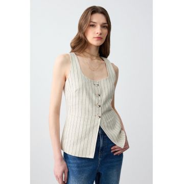 Vesta din amestec de in cu dungi